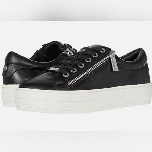J Slides Shoes - j/slides Harling Black Leather Hilton platform women's sneakers, Size 8